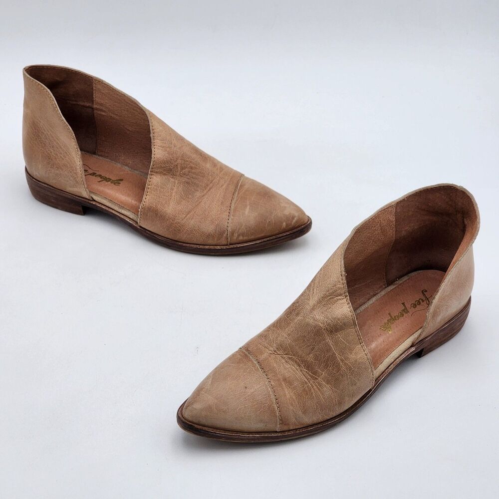 Free People Royale Flat D'Orsay Cut Out Leather Booties Shoes Brown Size 38 EU